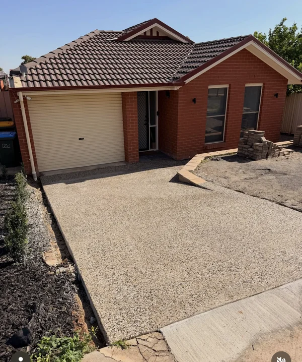 Exposed aggregate driveway at the Clearview home