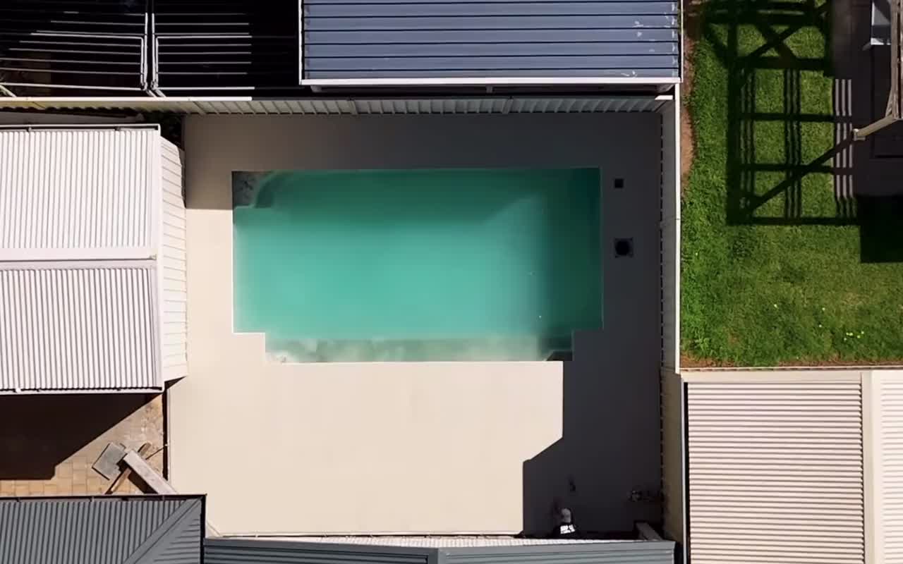 Overhead view of the Burton swimming pool and surrounding concrete work