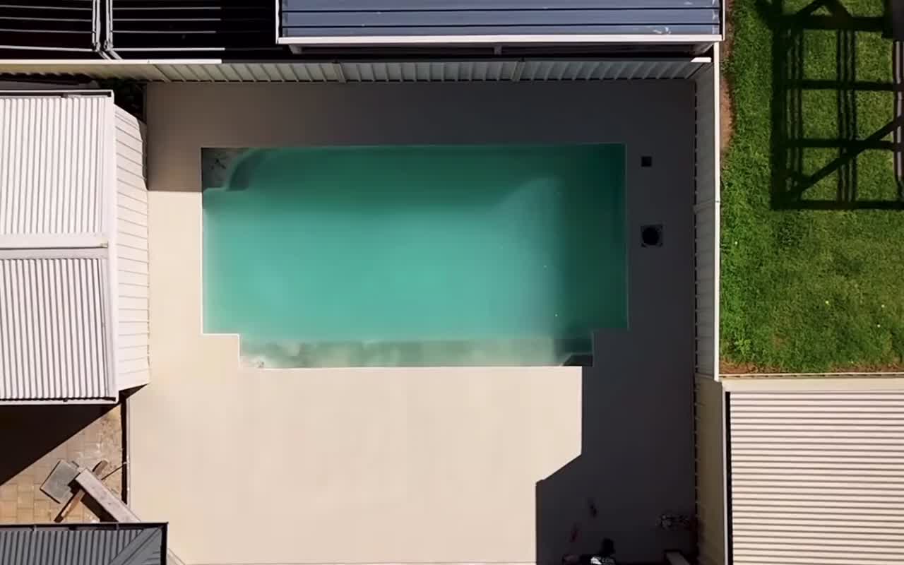 Overhead view of the Burton swimming pool and surrounding concrete work